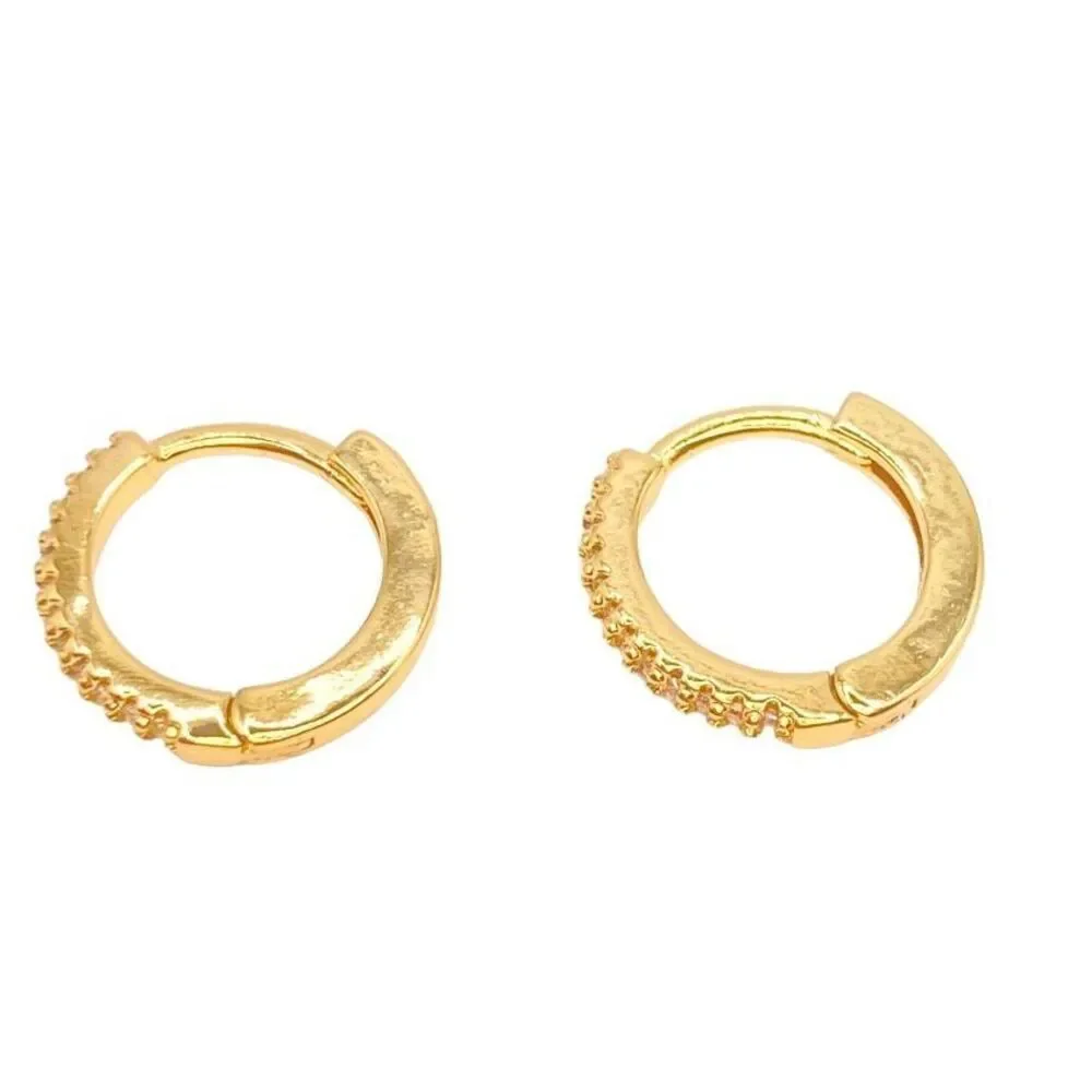 Gold rhinestone dainty huggie hoop earrings - Picture 4 of 5